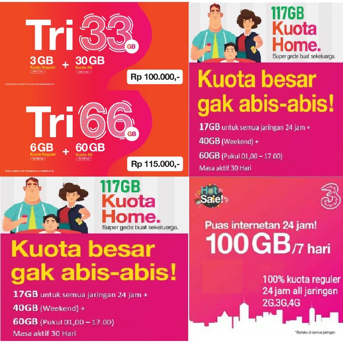 Aktivasi Pulsa Tri 33 Gb 66 Gb 85 Gb 100 Gb 117 Gb 150 Gb Baca Deskripsi Sebelum Order Shopee Indonesia