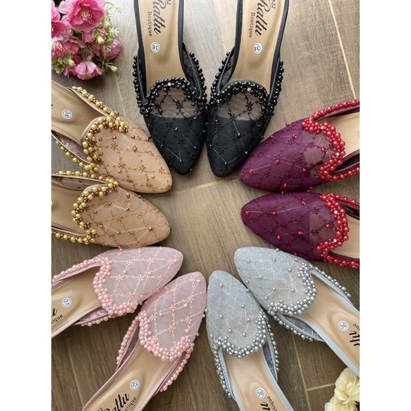 RATTU BOUTIQUE-Termurah!!! Heels 5cm brukat payet Delisa 5warna best collection