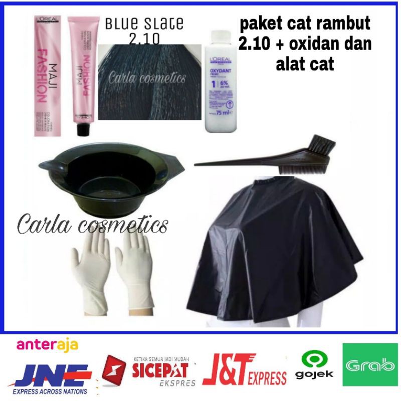 cat rambut Loreal majifashion 2.10 blue slate + oxidant & alat cat /pewarna rambut Loreal majifashio