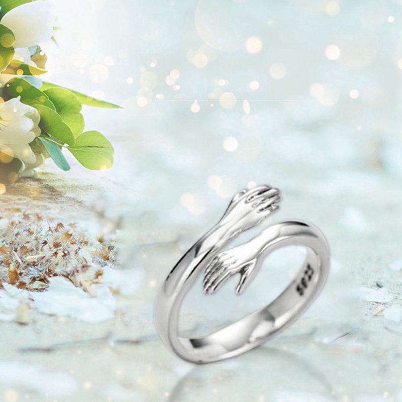 Cincin Sterling Silver 925 Bentuk Tangan Hug Dapat Disesuaikan Untuk Wanita