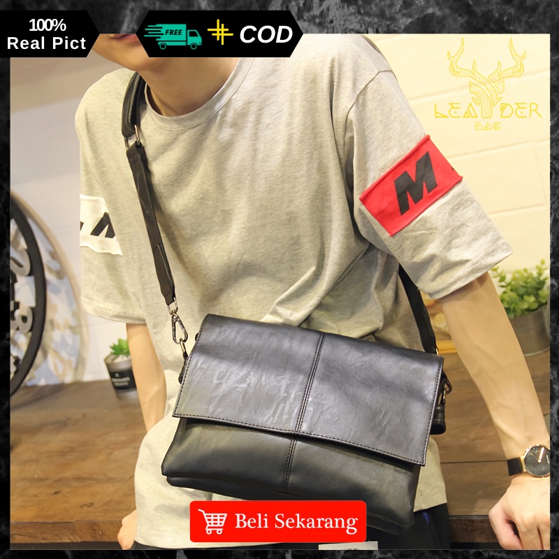 Tas Selempang Kulit Pria Kerja Original Model Terbaru Warna Hitam Dan Coklat Waterproof | Tas Slingbag Messenger Kulit Cowok Ori Distro Keren Anti Air TANGO B51