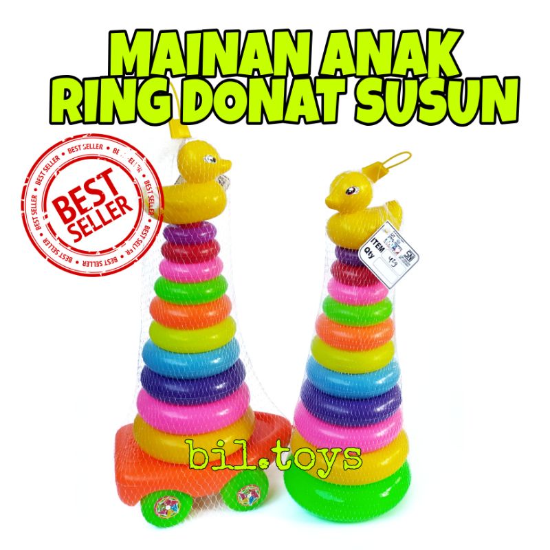 Mainan bayi susun tumpuk 11 ring donat bebek / mainan anak edukasi bebek 11 tumpuk ring donat murah