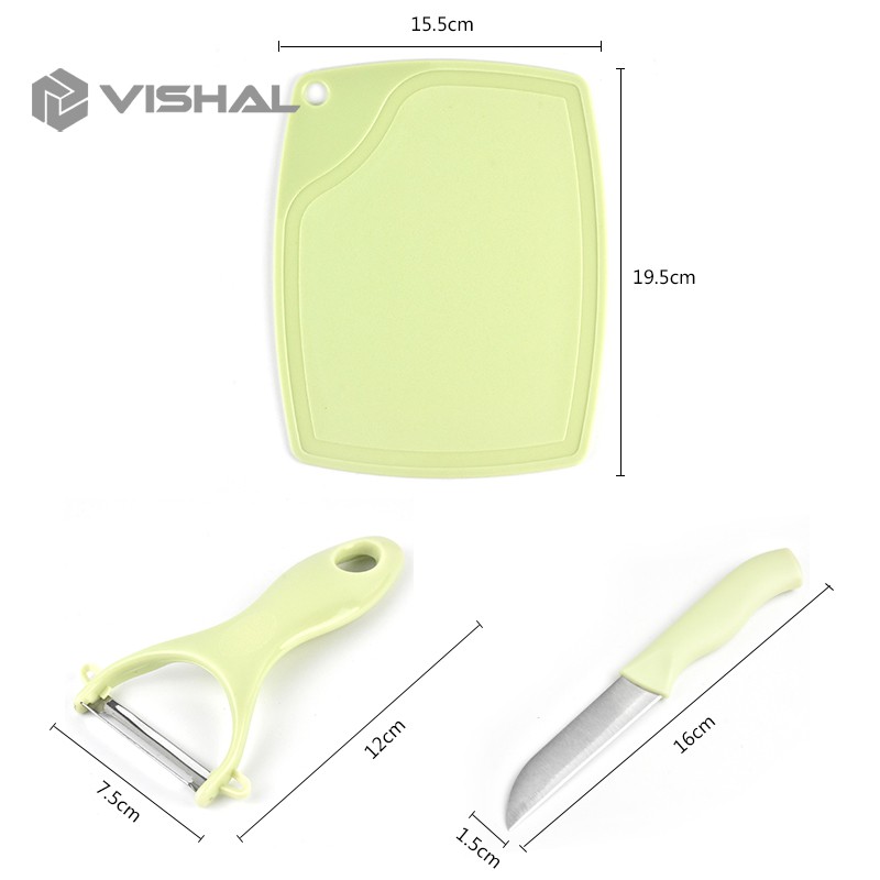 VISHAL Pisau Set Keramik 3 In 1 Talenan Knife Set Peeler Buah Ceramic Fruit Knife VS-1806