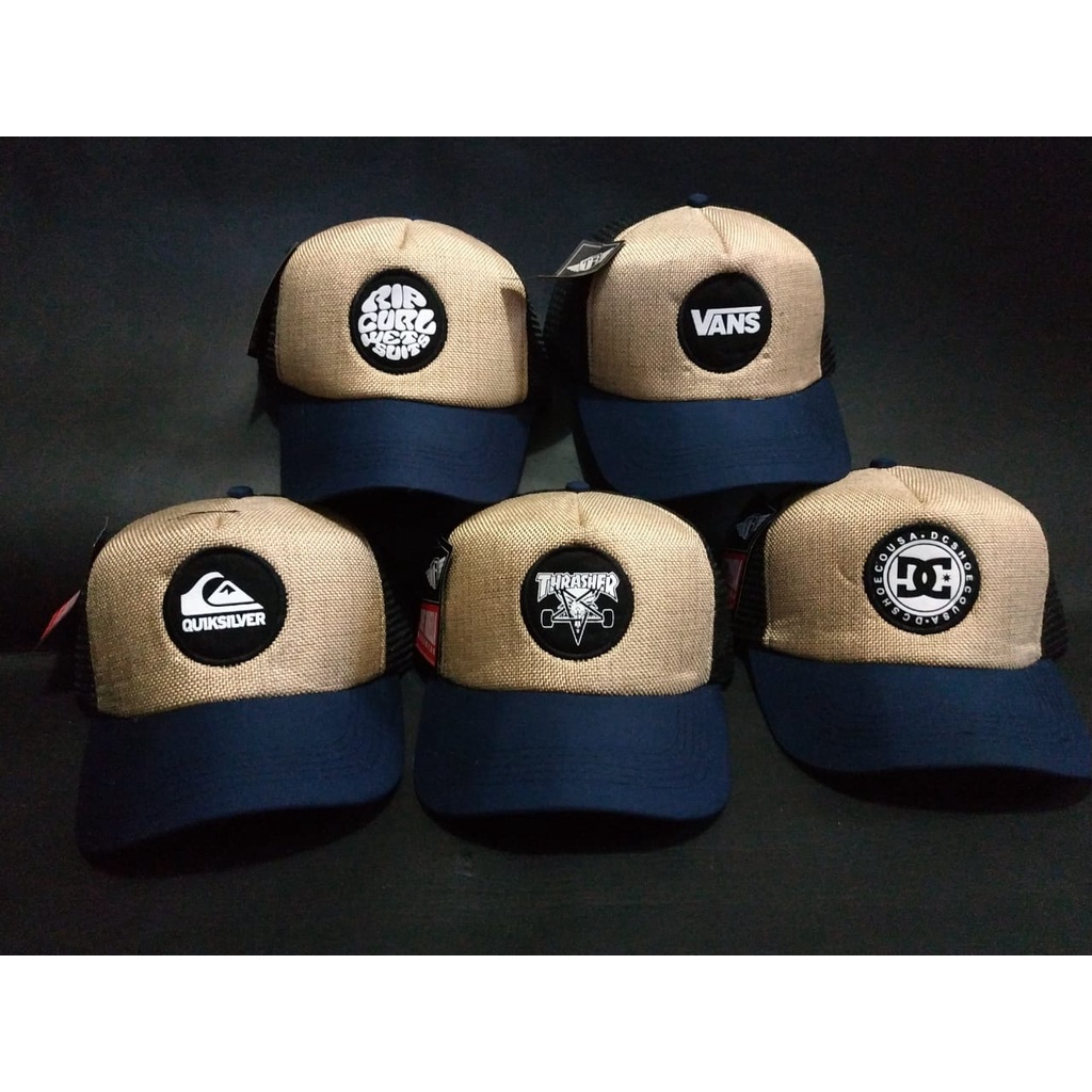 Best Seller Topi distro jaring viral cream kombinasi biru Unisex/realpict/COD