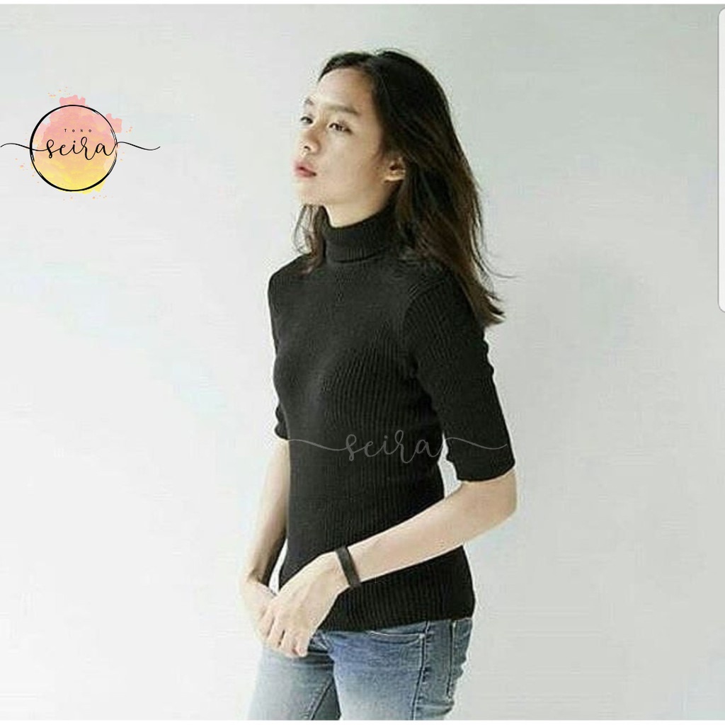 [BISA COD] Beybi Turtleneck 3/4 / Sweater Knitted Korea / Basic Inner