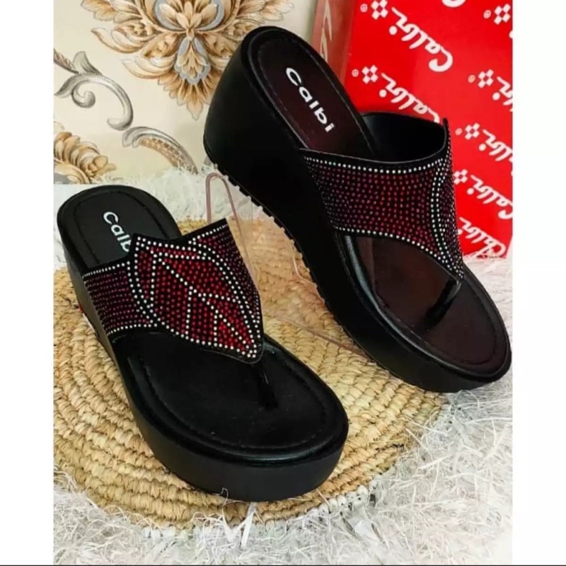 6.6 SALE! Sandal Wedges - Calbi Terlaris Harga Grosir - Sandal Wedges Cewek-Calbi Daun