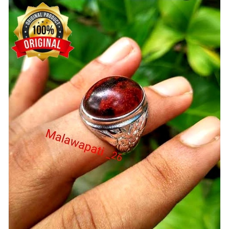 Cincin Akik Kayu Wunglen Sultan Agung Ring Perak Asli 100% Original
