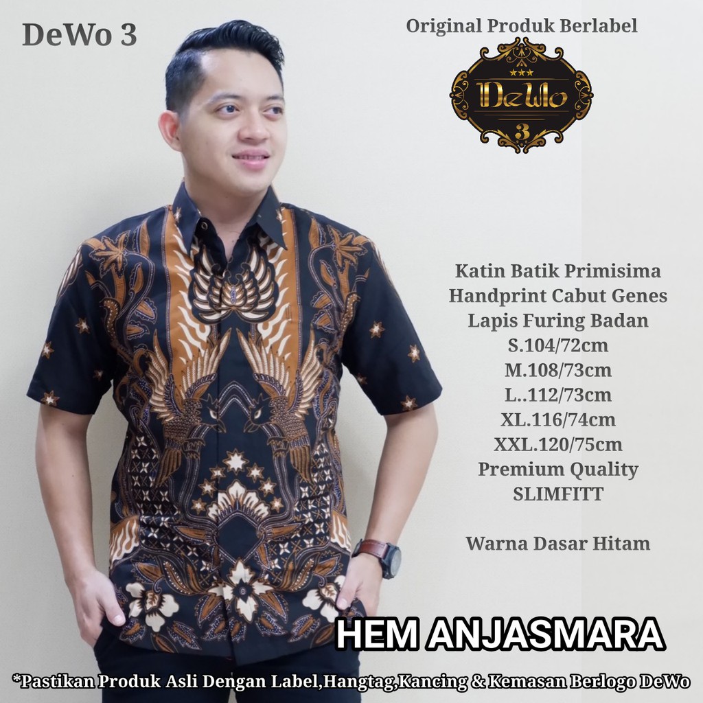 Atasan Kemeja Baju Batik Pria Lengan Pendek PREMIUM Modern LAPIS FURING ANJASMARA DEWO