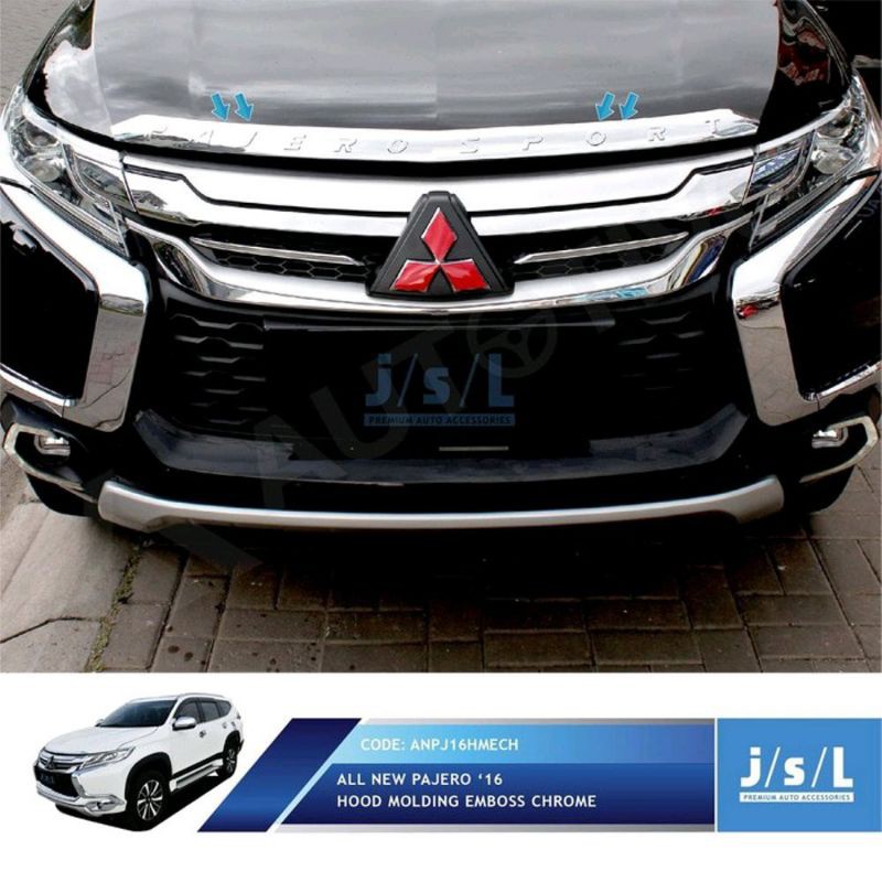 list kap mesin Hood molding embos all new Pajero 2016 chrome jsl