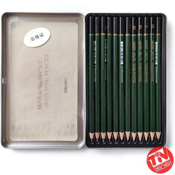 

Pensil Sketsa Deli Sketch / Drawing Pencil Set 12 (3H-9B) +Metal Box