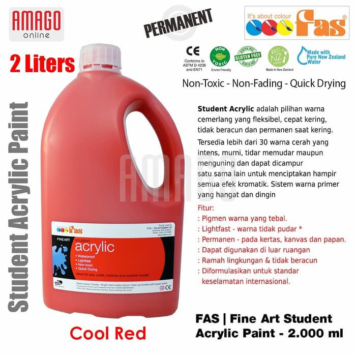 FAS - STUDENT ACRYLIC PAINT - 2 LITER - COOL RED