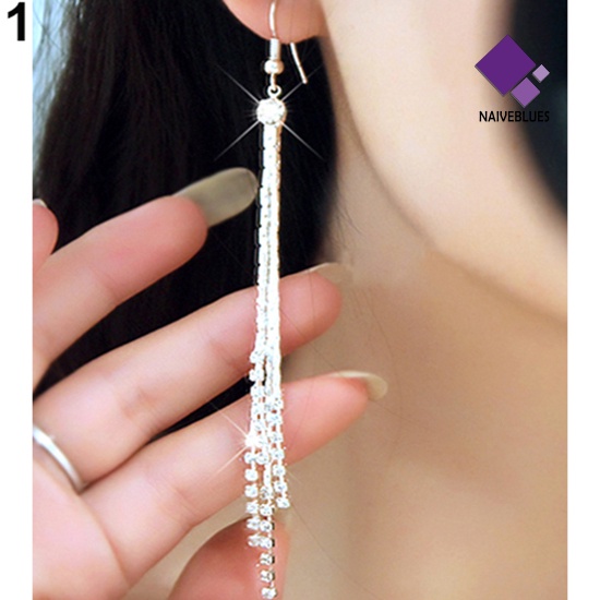 Anting Kait Rantai Rumbai Aksen Manik-Manik Berlian Imitasi Untuk Wanita