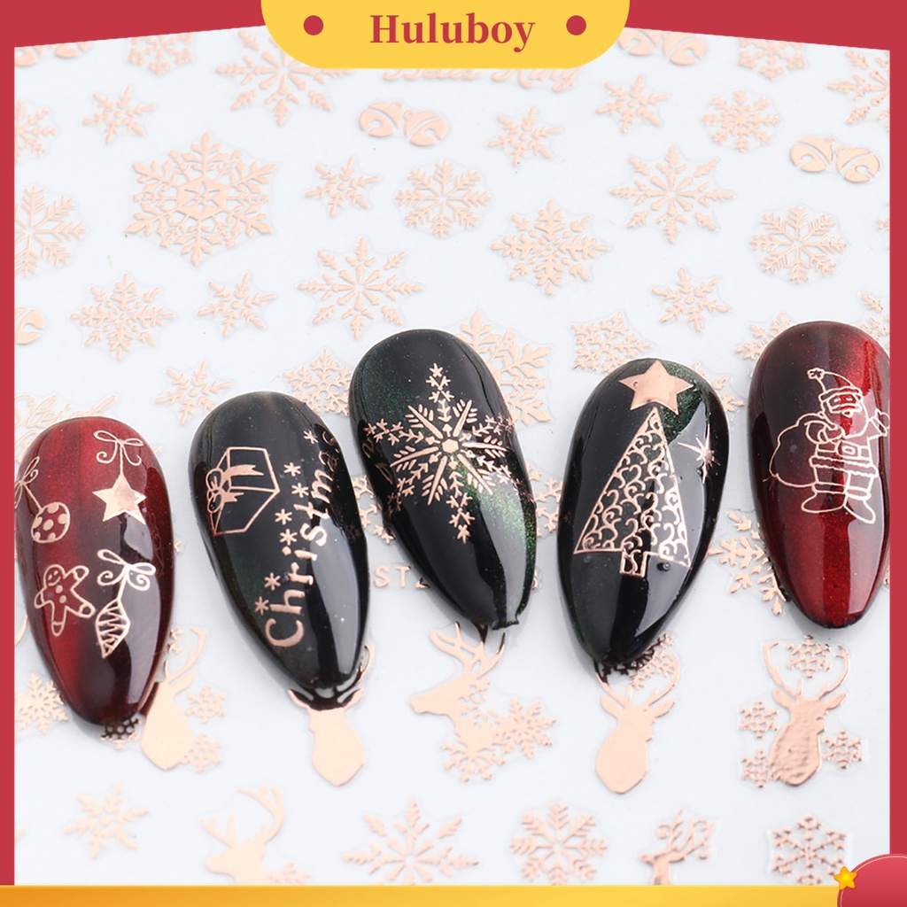 Huluboy Huluboy♡ 3pcs Stiker Kuku Motif Snowflake / Rusa Natal Warna Rose Gold Untuk Dekorasi Manicure