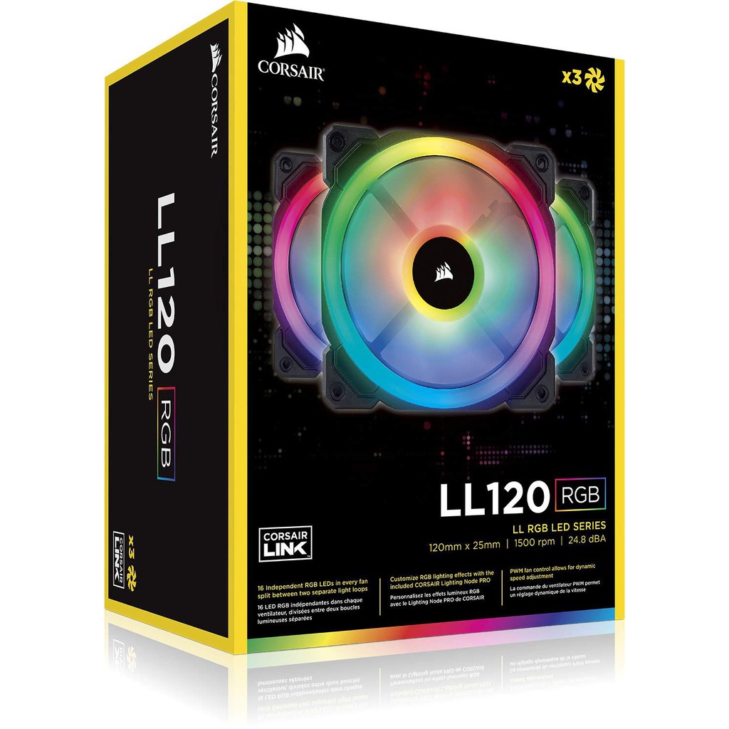 Corsair Ll120 120mm Dual Light Loop Rgb Led Pwm 3 Pack Cooling Fan