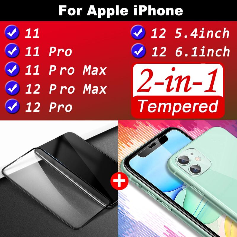 2in1 Lapisan Tempered Glass Carbon Fiber Hitam Untuk Iphone 11 / 12pro / Max / 6 / 6s / 7 / 8plus / 12mini / X / Xr / Xs Max / Se 2020