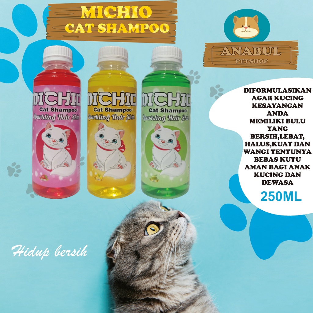 SHAMPOO KUCING &amp; ANJING 250ML MICHIO ANTI JAMUR &amp; KUTU VARIAN STRAWBERRY JERUK APEL-BOTOL EKONOMIS