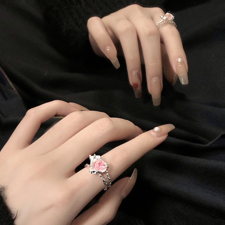 Cincin Zircon Bentuk Hati Warna Pink Untuk Wanita