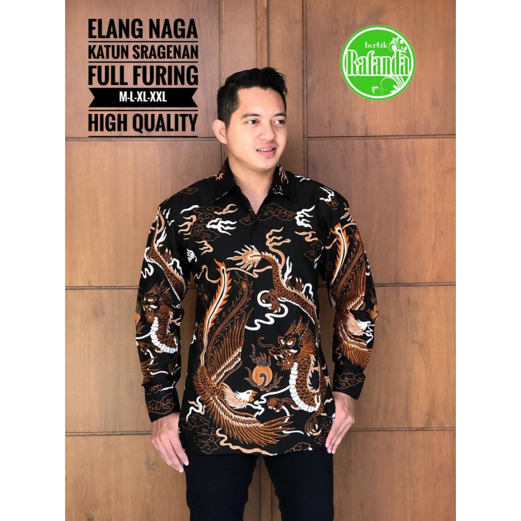 ELANG NAGA Atasan Kemeja Batik Pria Lapis Furing PREMIUM Lengan Panjang Batik Rafanda Solo