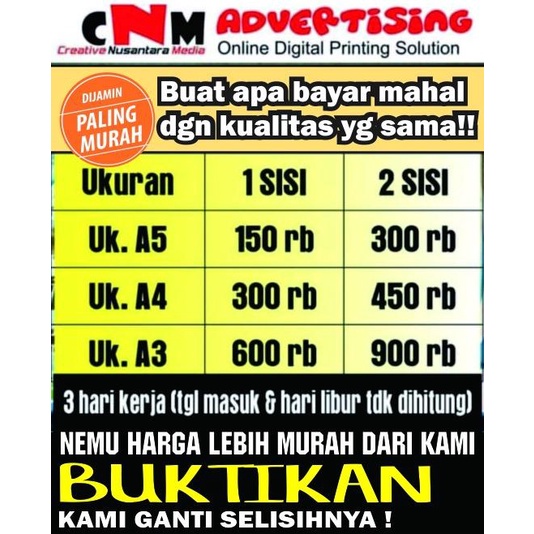 

BISA BAYAR DITEMPAT Cetak Brosur A4/ 1 Sisi 1000 lbr TERMURAH Kode 1450
