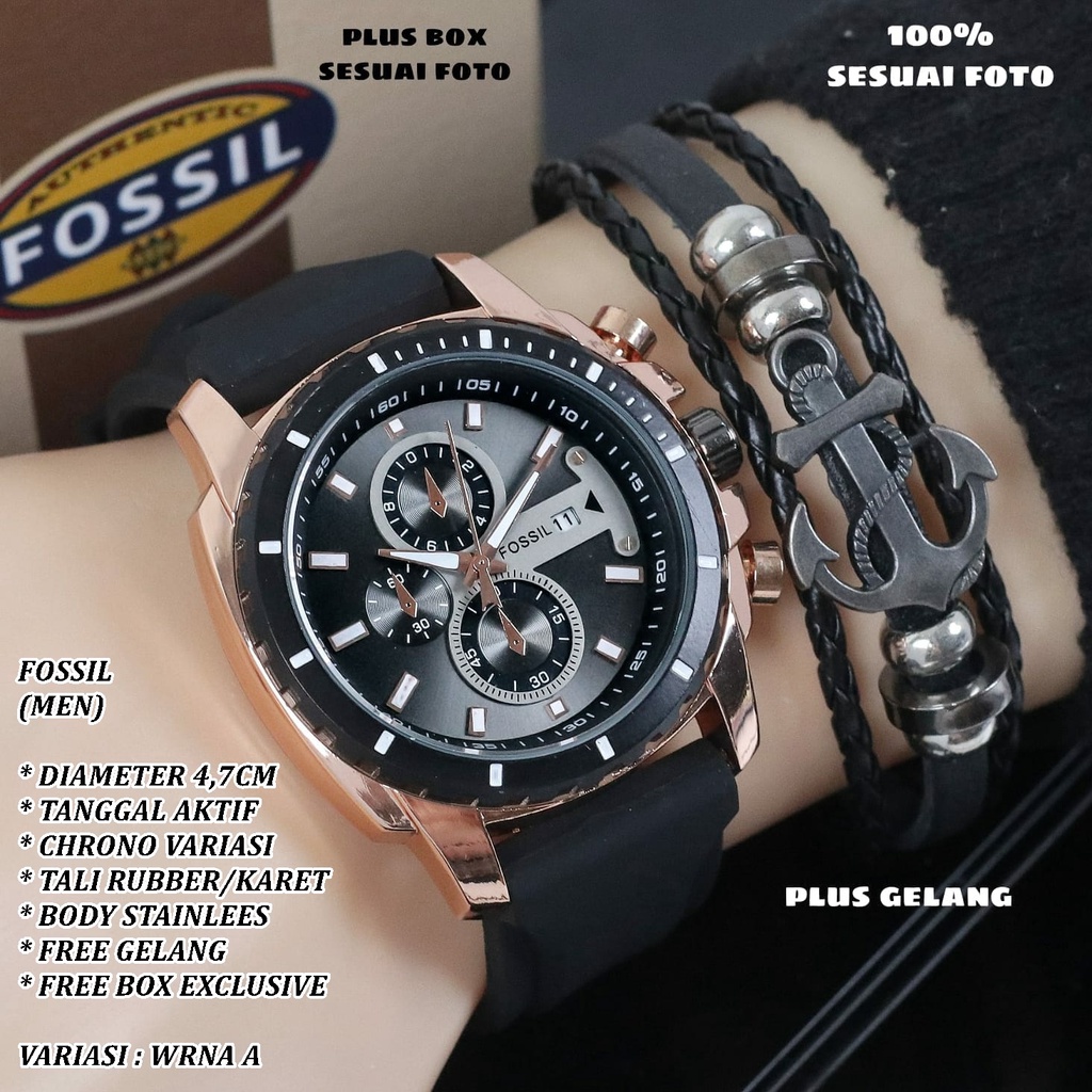 (FREE BOX) JAM TANGAN PRIA FASHION TALI RUBBER BODY BULAT TANGGAL AKTIF FREE GELANG