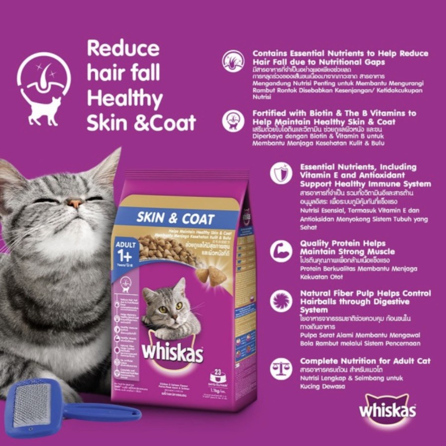 Whiskas Skin &amp; Coat 450gr Makanan Kering Untuk Kulit And Bulu Kucing