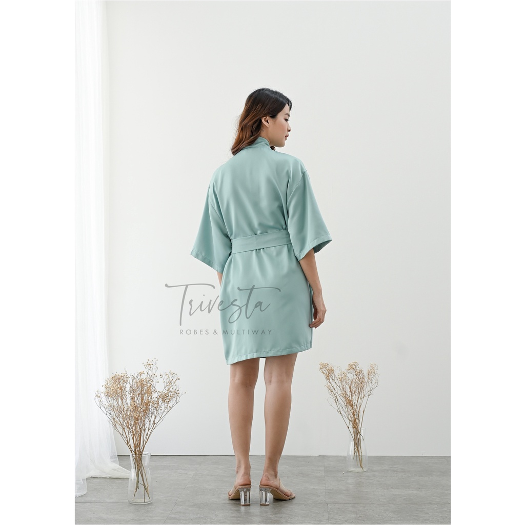 Basic Robe - KIMONO BRIDESMAID SATIN WARNA SAGE GREEN + FREE BORDIR (TULISAN BEBAS BISA NAMA)