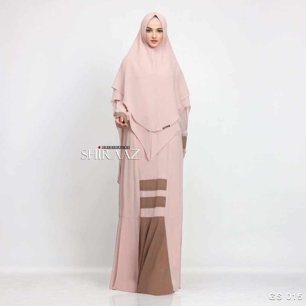 SUPER SALE | GS-015 By Shiraaz Gamis Syari Set Khimar Polos Elegan Kombinasi Warna Babydoll Premium 