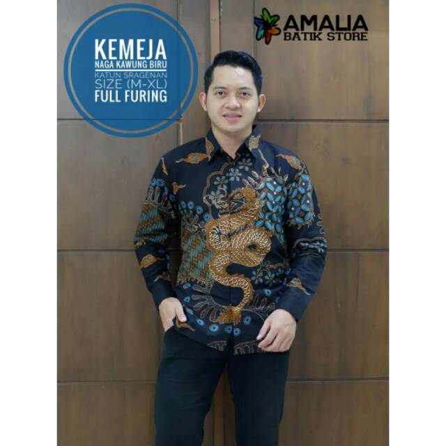 NAGA KAWUNG BIRU.Kemeja Batik Pria Modern