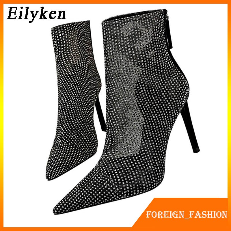 Ankle Boots Wanita Boots Hak Eilyken Fashion Rhinestones Crystal Pointed Toe Ankle Boots Women