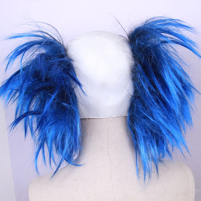 Topeng Badut Tersenyum Rambut Biru Bahan Latex Untuk Properti Halloween