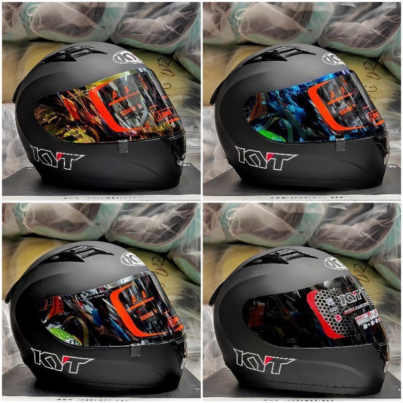 0HELM FULL FACE KYT R10 HITAM DOF KACA DRACK SMOCK