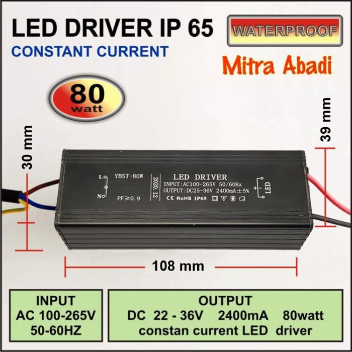 LED Driver 80 Watt 2400 mA Casing Besi WATERPROOF