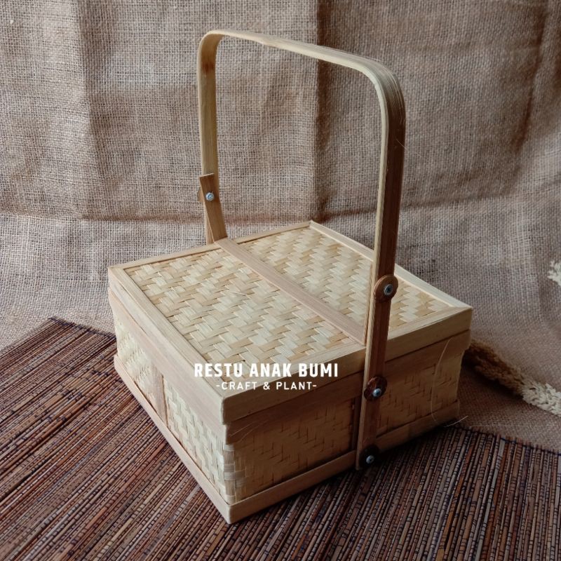 Promo (B110) Rantang Bambu Kotak 25cm Susun 1|Wadah Nasi|Tempat Makanan|Hantaran Unik|Food|Serbaguna