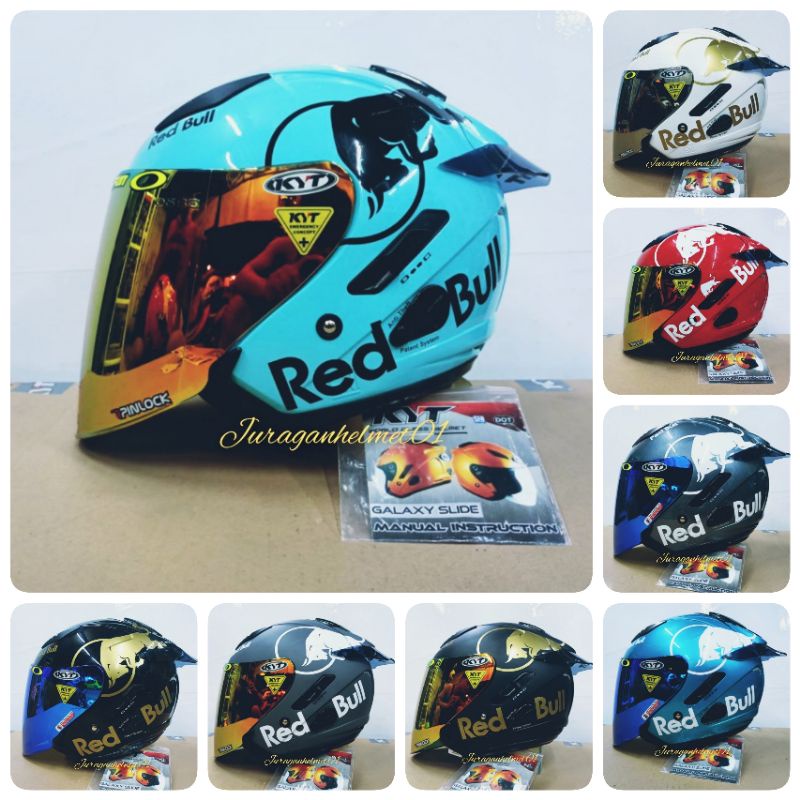 helm half face kyt galaxy paket ganteng red bull