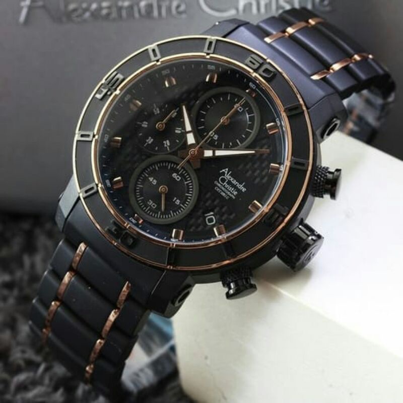 Jam Tangan Pria Alexandre Christie Black Rosegold AC 6292