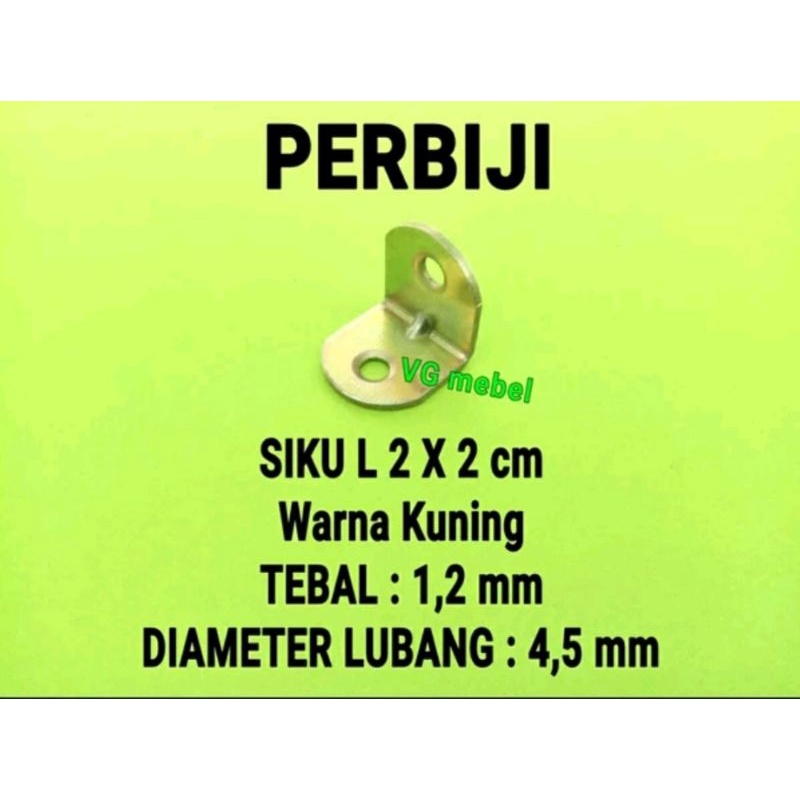 Siku L KUNING 2 x 2 cm - Plat siku rak L 2x2cm...(harga perbiji)