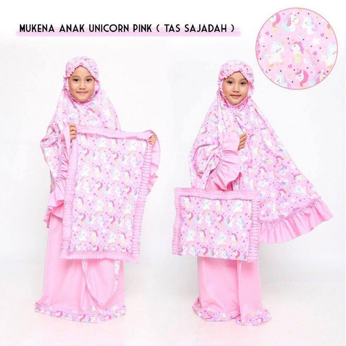 Mukena Anak Murah Meriah Size 1 5Th XM668 Katun Jepang  A5L0 ANAK UNICORN PINK SAJADAH SIZE XXL