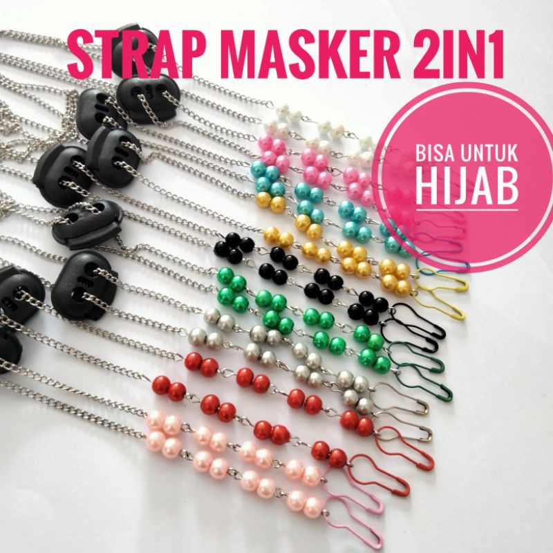 strap masker RANTAI SILVER MUTIARA STOPPER/tali masker/kalung masker