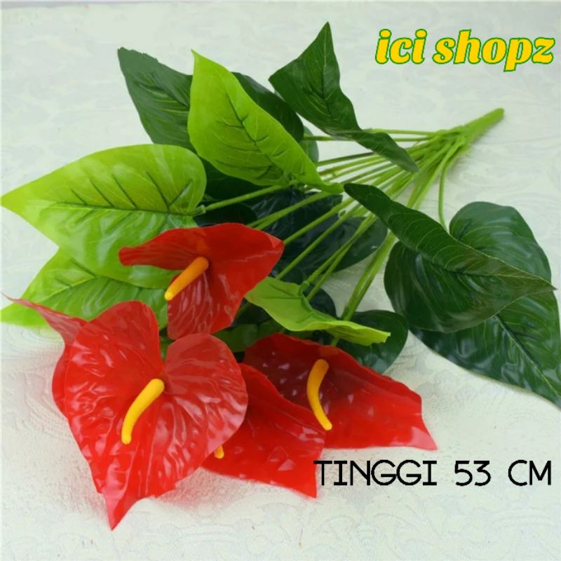 Bunga Anthurium Artificial / Bunga Hias / Bunga Plastik Mirip Asli-TINGGI 53 CM