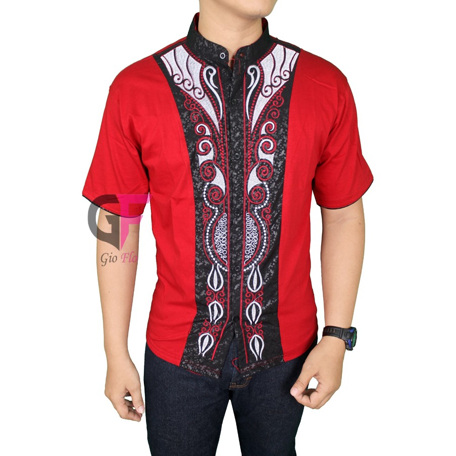 GIOFLO Baju Muslim Etnik Modern Baju Koko Cowok Red / KKS 19