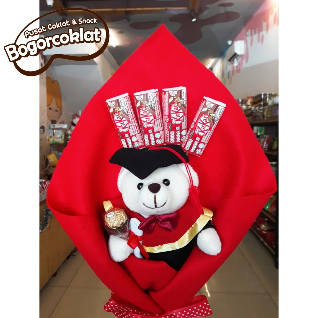 

Hadiah Wisuda Buket Teddy Dasi Merah