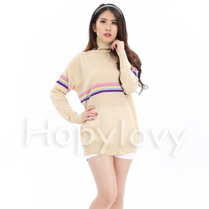 Sweater Wanita Rajut Turtleneck Rainbow Meilina HOPYLOVY SALE | Sweater Rajut| Outer Rajut