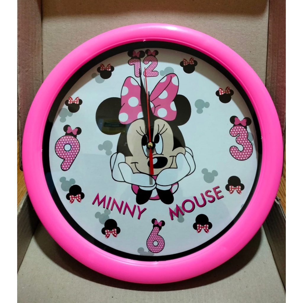 HOKO Jam Dinding Unik Motif Karakter / Jam Dinding Analog Polos Diameter 27cm / Wall Clock-MINNY MOUSE