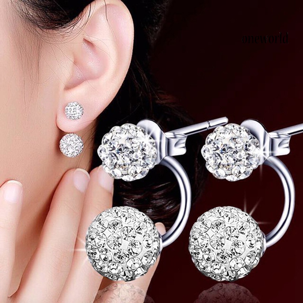 OW@ Fashion Women Rhinestone Inlaid Ball Shape Pendant Stud Earrings Jewelry Gift