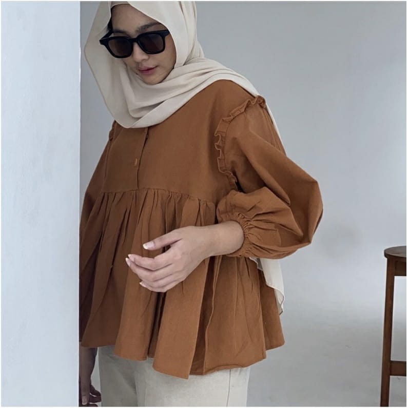 Tq88indonesia Fashion Baju Atasan Wanita Terbaru / Kinan Button Blouse  / Blus Polos Lengan Panjang / Busana Santai Cewek / Outfit Kekinian / Ootd