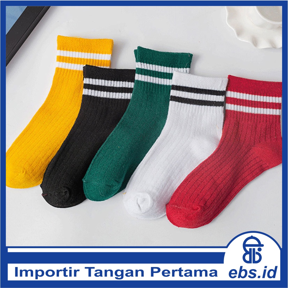 𝗘𝗕𝗦 ✅ KK006 Kaos Kaki (Tanpa Kemasan) Wanita Panjang Diatas Mata Kaki Motif Garis Olahraga Fashion Korea Women Sock Import Murah