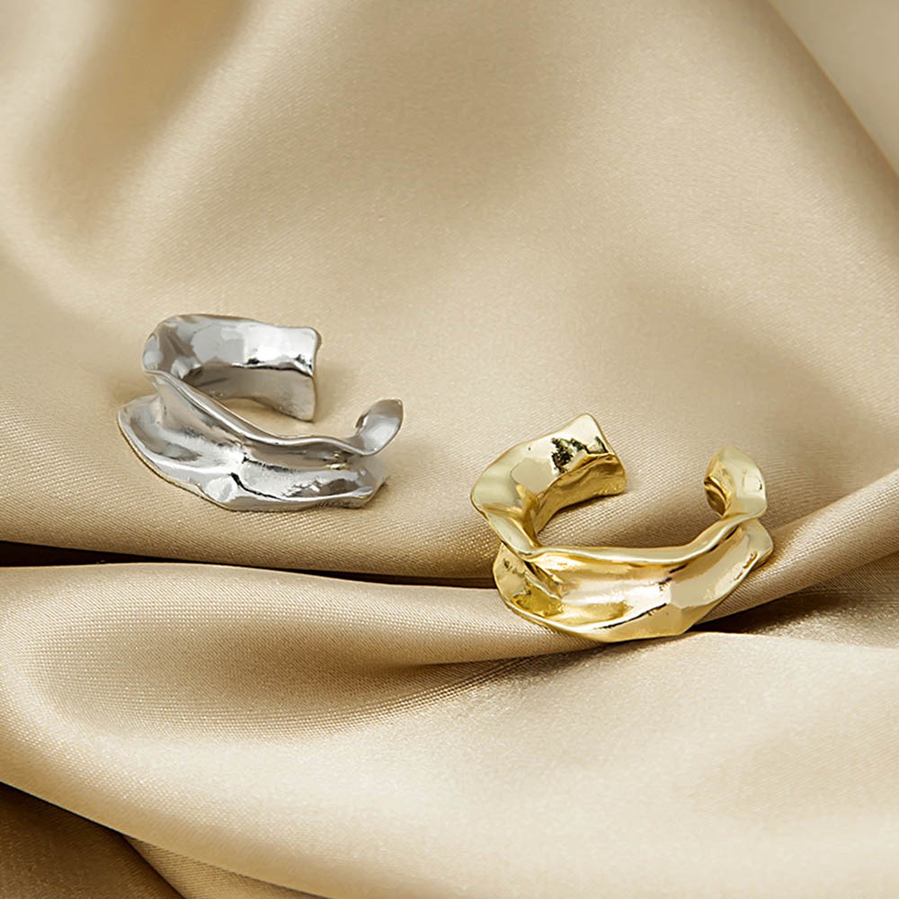 Cincin Model Terbuka Bahan Metal Warna Goldsilver Desain Geometri Asimetris Adjustable Untuk Wanita
