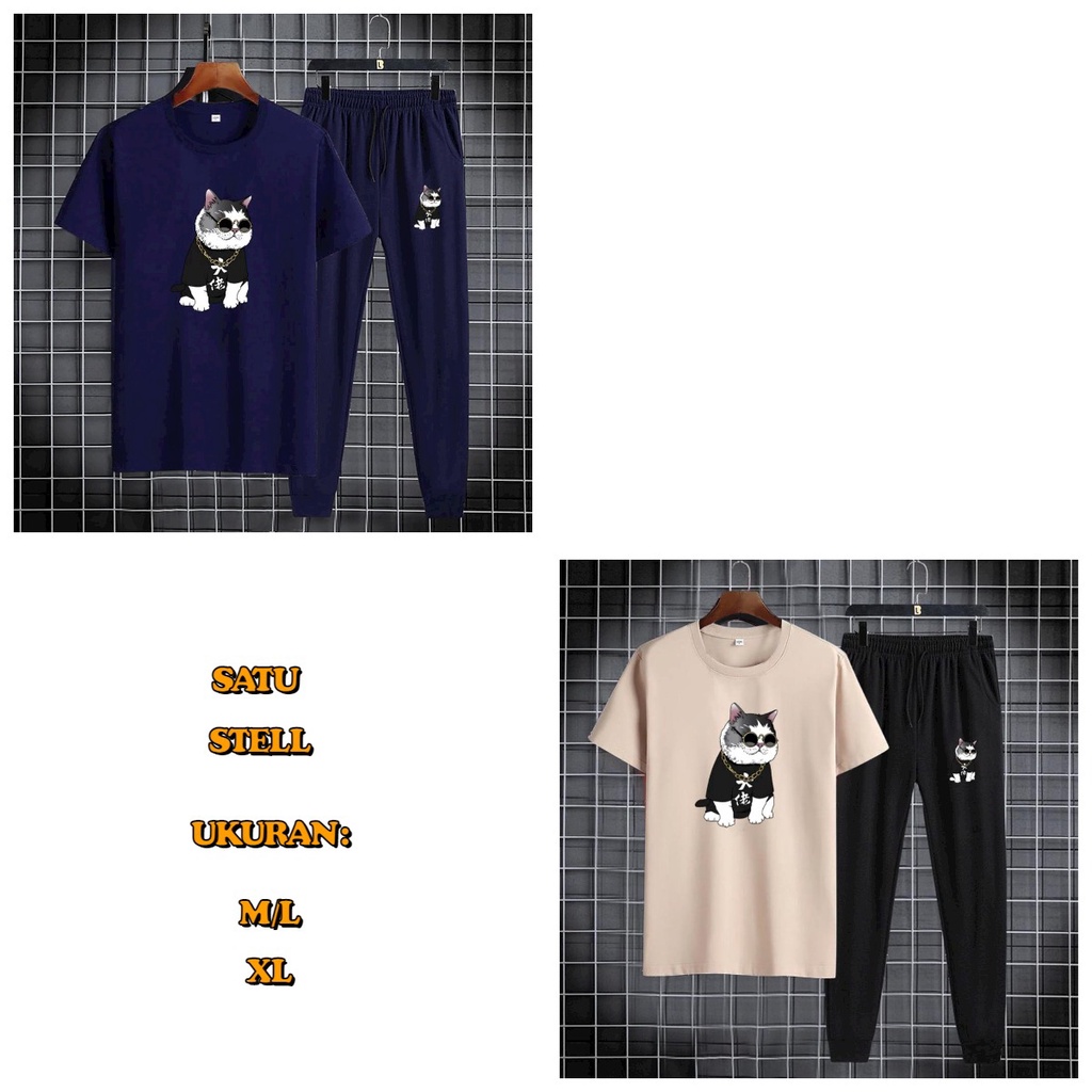 ALIPIO FASHION - SETELAN KUCING CAT PANJANG / fashion pria / satu stell / T-shirt / jogger / terbaru / keren