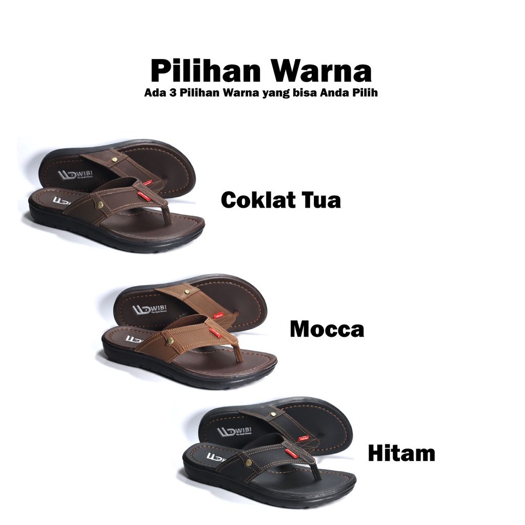 AFLAH X WIBI Sandal Pria Japit Kulit Murah Coklat Tua Mocca Hitam Size 39 40 41 42 43 S05