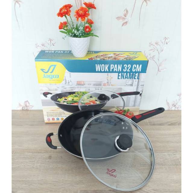JAGOO Panci Wok Pan 32 Cm / Wajan Enamel 32 Cm